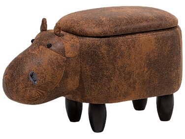 Faux Leather Storage Animal Stool Brown HIPPO