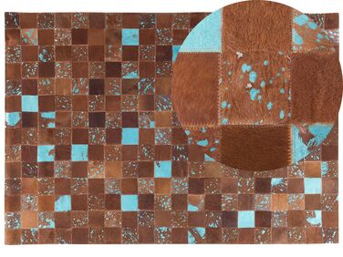 Kožený koberec 160 x 230 cm hnedá/modrá ALIAGA