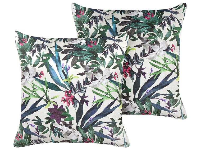 Set of 2 Velvet Cushions Leaf Pattern 45 x 45 cm Green GASTERIA_834857