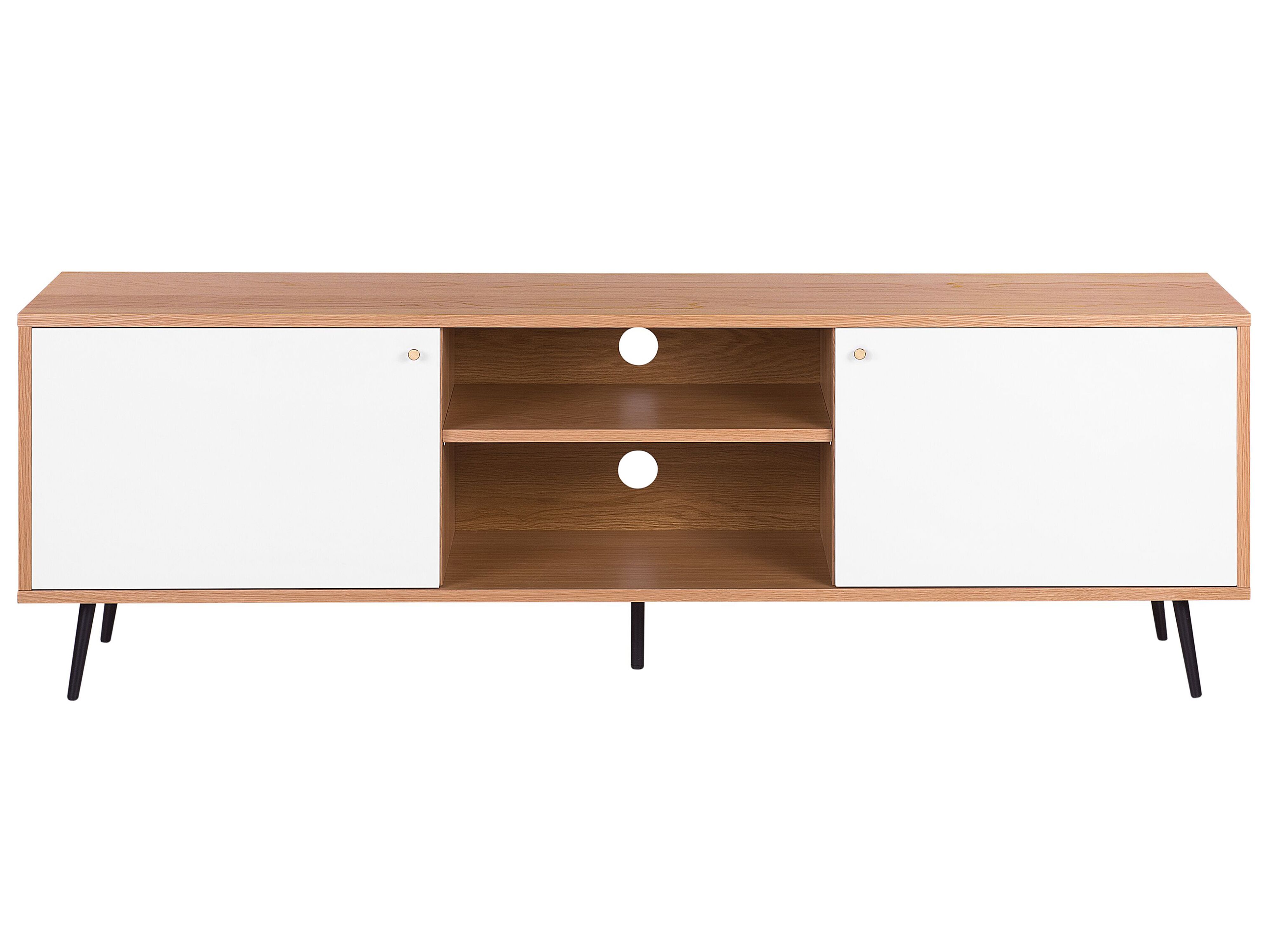 Tv Stand Light Wood And White Portland Beliani De The light wood and white accents blend seamlessly with scandinavian or minimalist home décor and keep your space feeling light and airy.