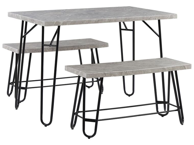 Matgrupp av bord och 2 bänkar grå/svart KEMPTON _773693