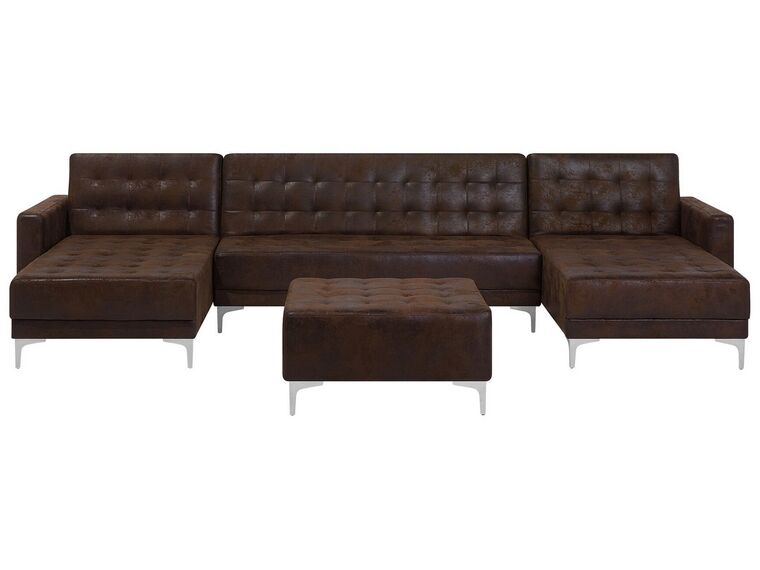5 Seater U-Shaped Modular Faux Leather Sofa with Ottoman Brown ABERDEEN_717295