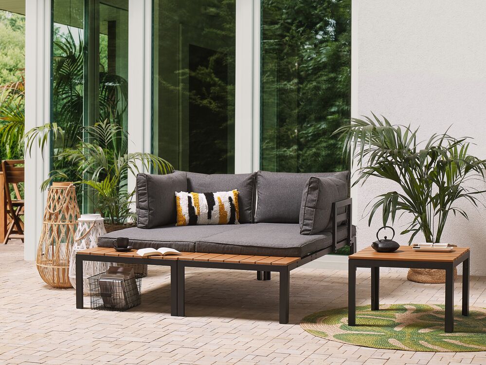 4 Seater Garden Corner Sofa Set Grey and Light Wood PIENZA Beliani.co.uk