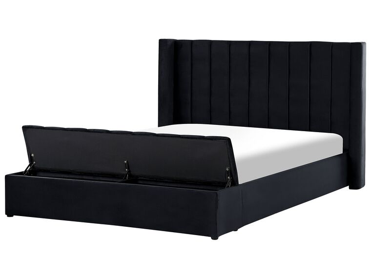 Velvet EU Super King Size Bed with Storage Bench Black NOYERS_834573