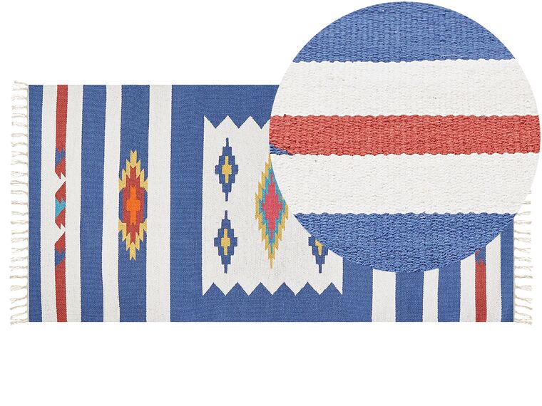Kelim Teppich Baumwolle mehrfarbig 80 x 150 cm geometrisches Muster Kurzflor VARSER_869467
