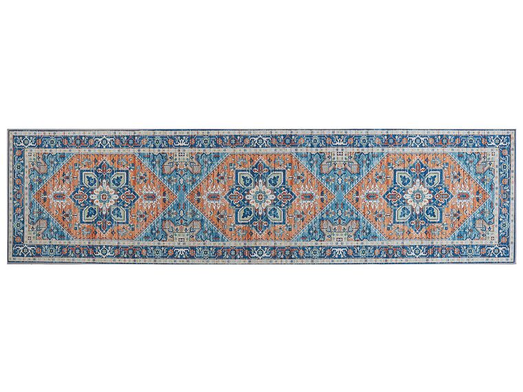 Vloerkleed polyester blauw/oranje 80 x 300 cm RITAPURAM_831634