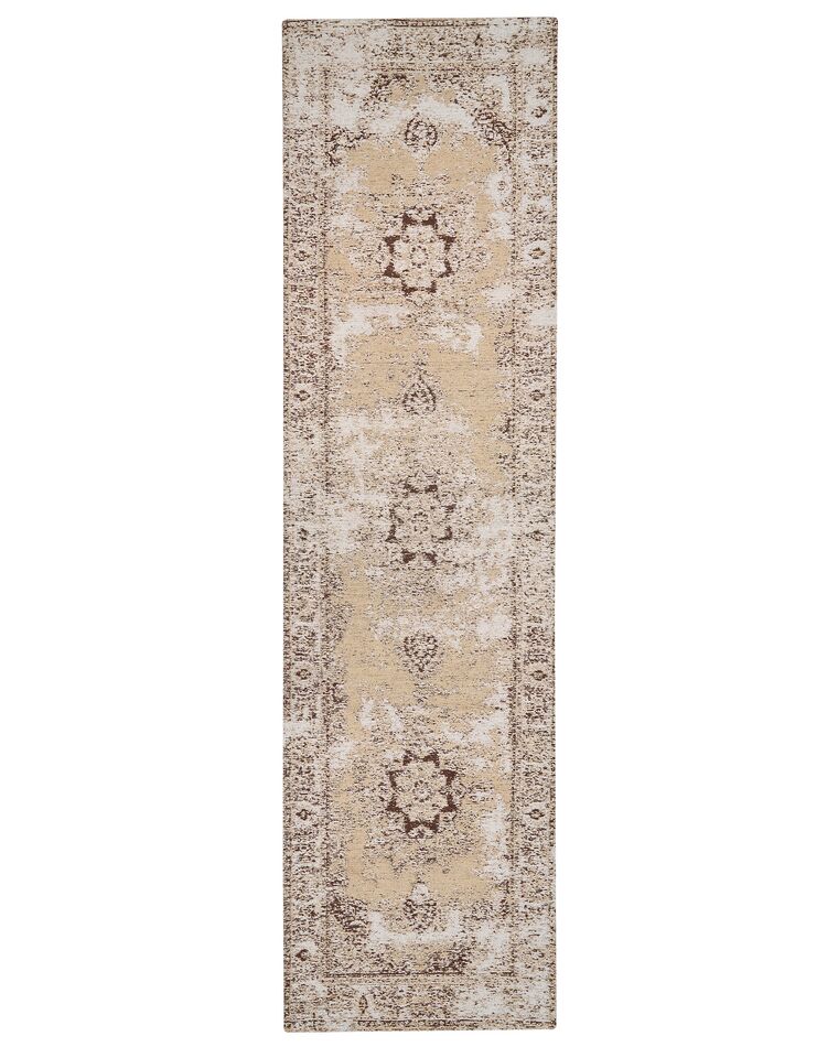 Teppich Baumwolle beige-braun 80 x 300 cm orientalisches Muster Kurzflor ALMUS_903339