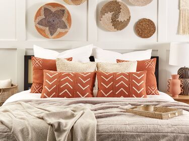 Set of 2 Cotton Cushions Geometric Pattern 35 x 55 cm Orange ALBIUM