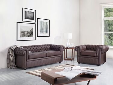 Sofagruppe 3-seters sofa + lenestol skinn brun CHESTERFIELD