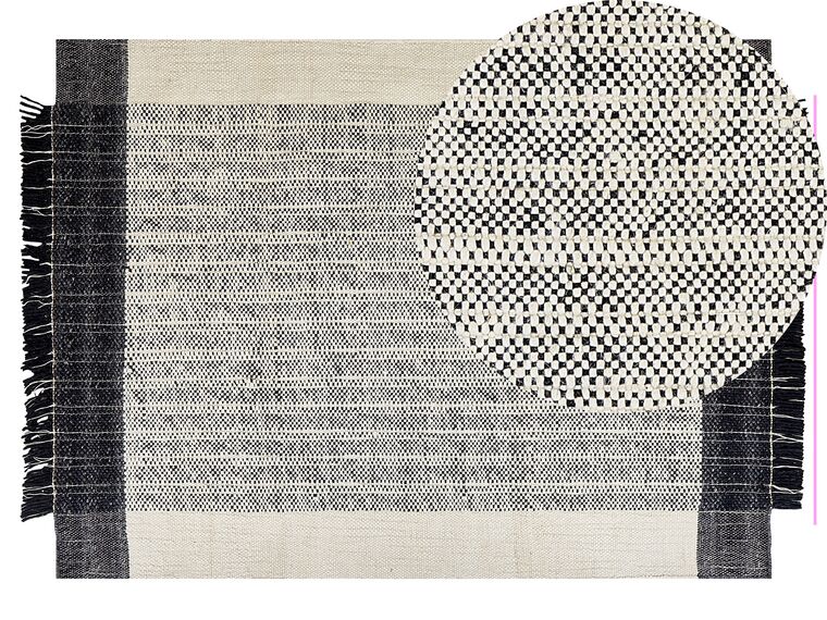 Teppich Wolle schwarz / cremeweiss 140 x 200 cm Kurzflor KETENLI_847444