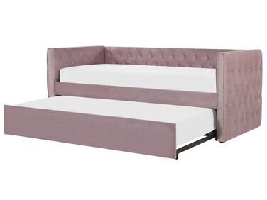 Tagesbett ausziehbar Samtstoff rosa Lattenrost 90 x 200 cm GASSIN