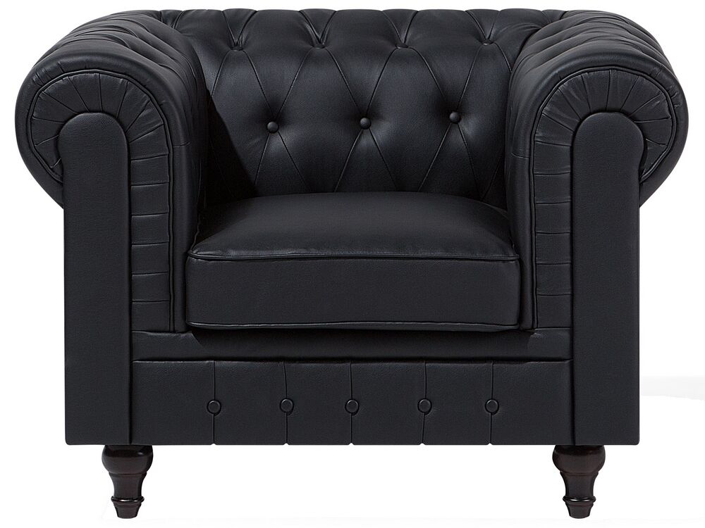 Faux Leather Living Room Set Black CHESTERFIELD Big Beliani.co.uk