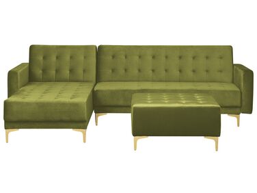 Canapé d'angle 4 places côté droit en velours vert avec ottoman ABERDEEN