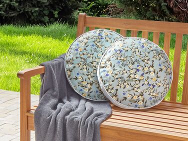 Set of 2 Outdoor Cushions Floral Motif  ⌀ 40 cm Blue VALLORIA