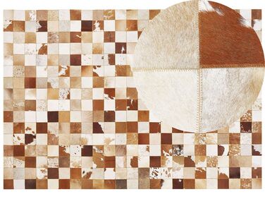 Tapis patchwork en cuir blanc et marron 160 x 230 cm CAMILI