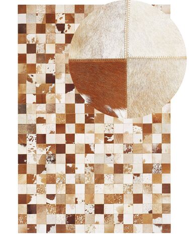 Tapis patchwork en cuir blanc et marron 160 x 230 cm CAMILI