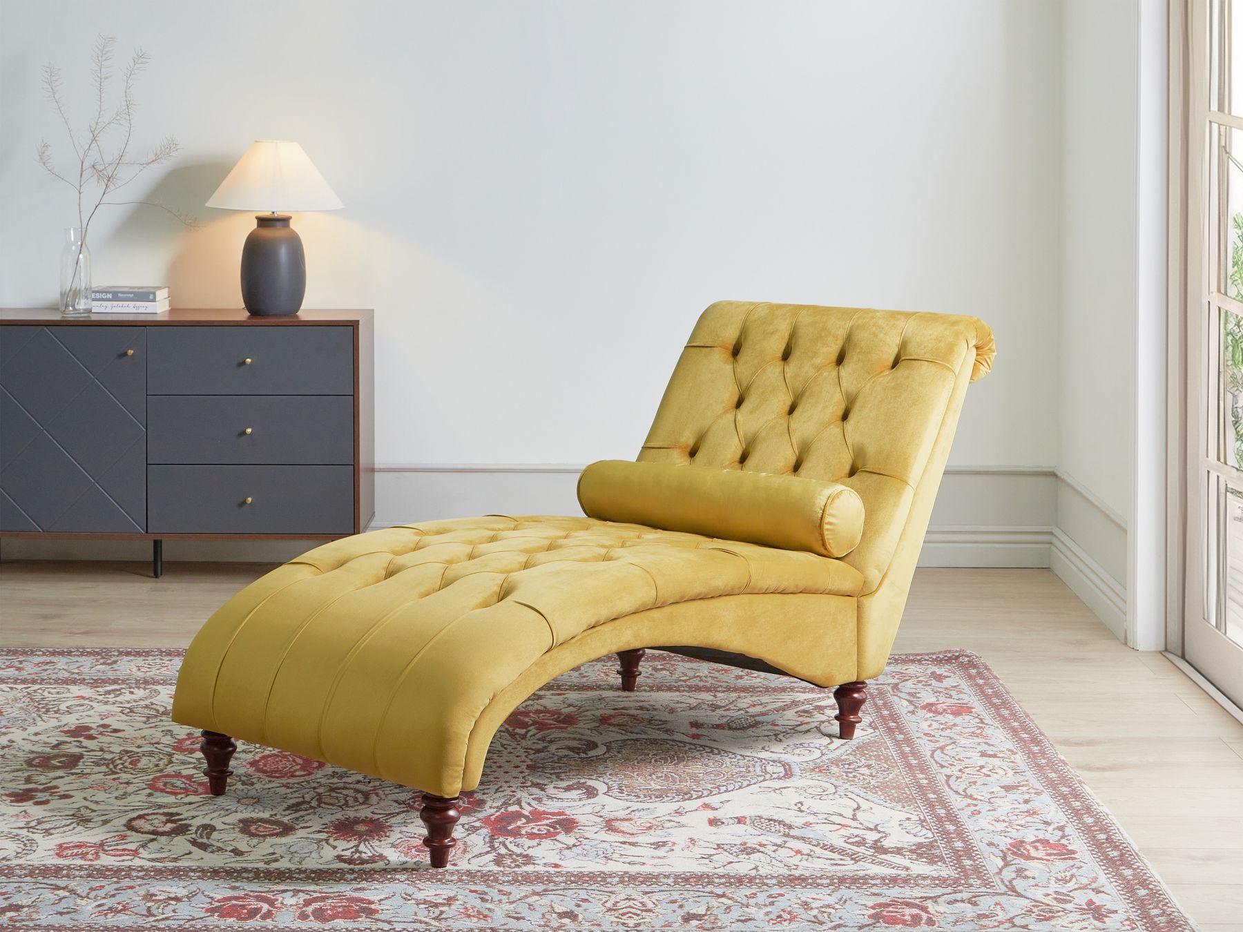 Velvet Chaise Lounge Mustard MURET Beliani.co.uk