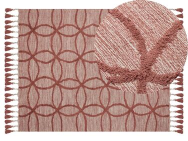 Teppich Baumwolle rot 140 x 200 cm geometrisches Muster Kurzflor KIRSEHIR