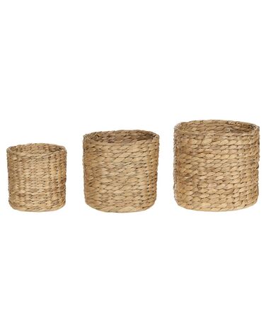 Conjunto 3 cestos para vasos em fibra de jacinto de água cor natural RONQUIL