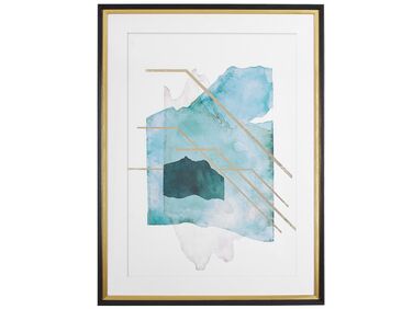 Abstract Watercolour Framed Wall Art 60 x 80 cm Blue and Gold TOUBA