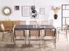 Table de jardin acier inox plateau granit triple noir flambé 220 cm avec 8 chaises en textile beige GROSSETO_768700