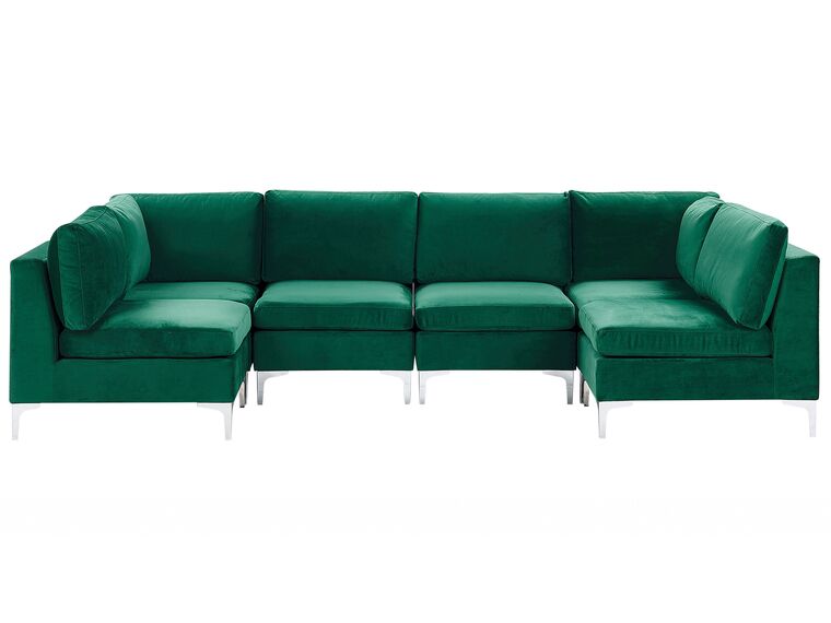 6 Seater U-Shaped Modular Velvet Sofa Green EVJA_789486