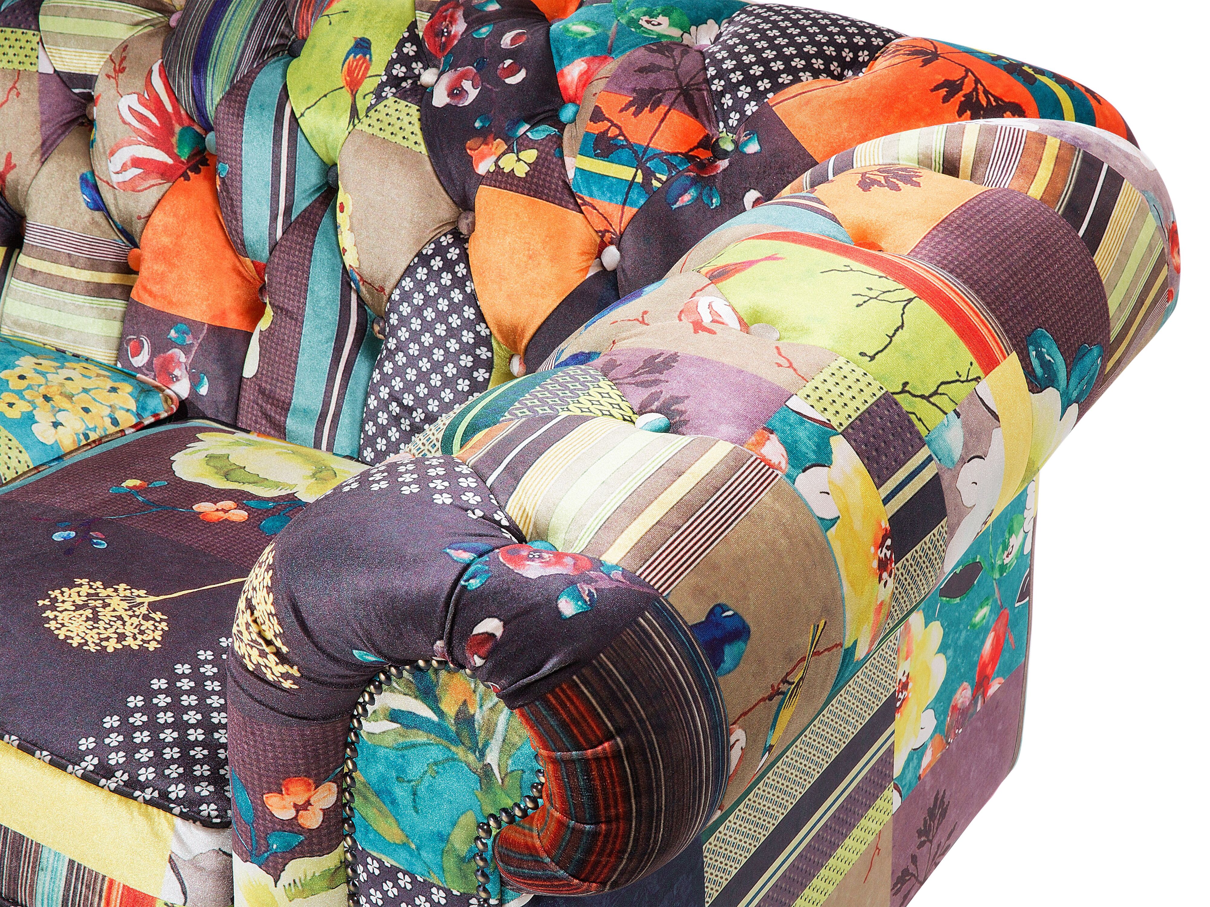 Sofa 3-osobowa patchworkowa żółta CHESTERFIELD