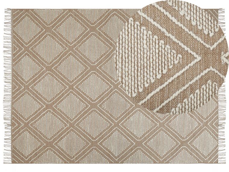 Teppich Baumwolle beige / weiß 160 x 230 cm Kurzflor KACEM_831143