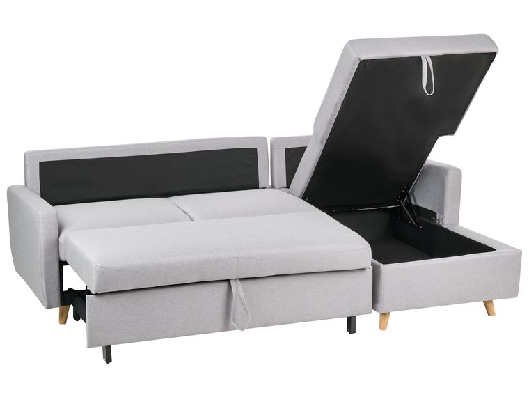 Left Hand Corner Sofa Bed with Storage Light Grey FLAKK Beliani.co.uk