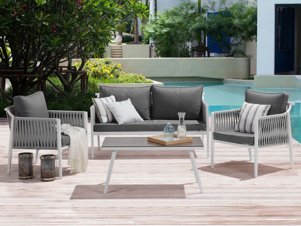 Gartenmöbel Set Aluminium weiß 4-Sitzer Auflagen grau LATINA | Beliani.at