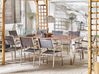 Nyolcszemélyes étkezőasztal eukaliptusz asztallappal és szürke textilén székekkel GROSSETO_768509