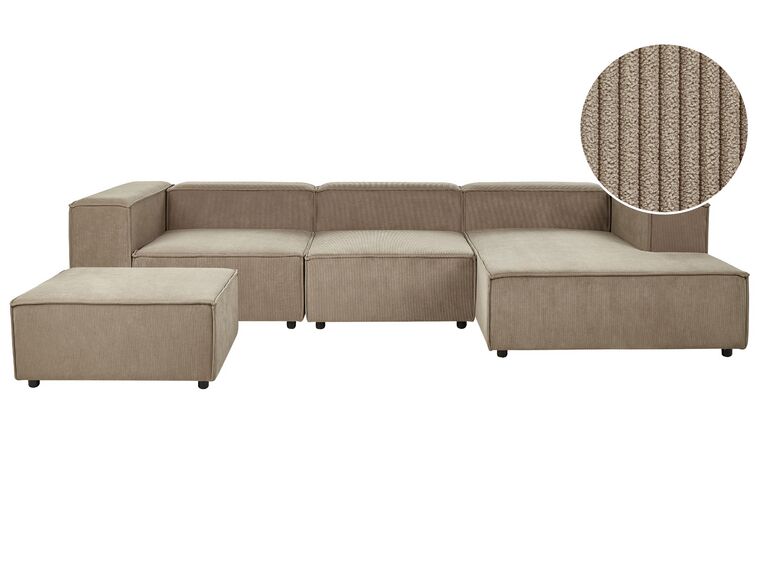 Section 3 places angle côté gauche de canapé modulable avec ottoman en velours côtelé marron APRICA_903935