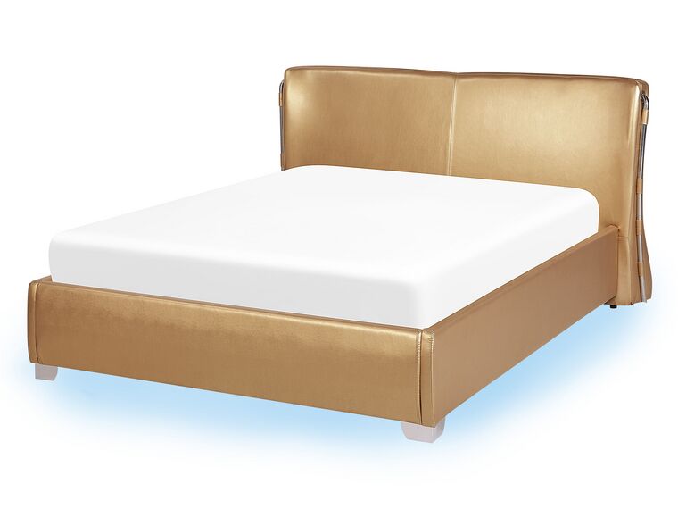 Leather EU Double Size Bed with LED Gold PARIS_796170