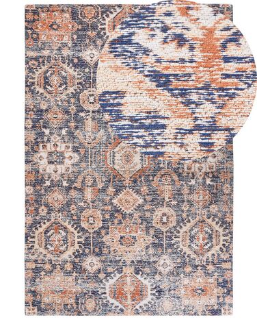 Teppich Baumwolle blau / rot 200 x 300 cm orientalisches Muster Kurzflor KURIN