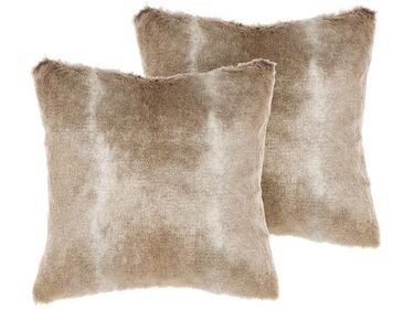 Set of 2 Faux Fur Cushions 45 x 45 cm Brown HORDEUM
