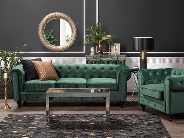 Velvet Living Room Set Green CHESTERFIELD