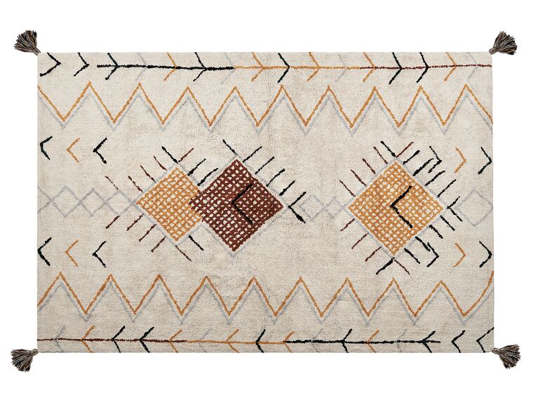 Teppich Baumwolle beige 160 x 230 cm geometrisches Muster Kurzflor BOLAY_839814