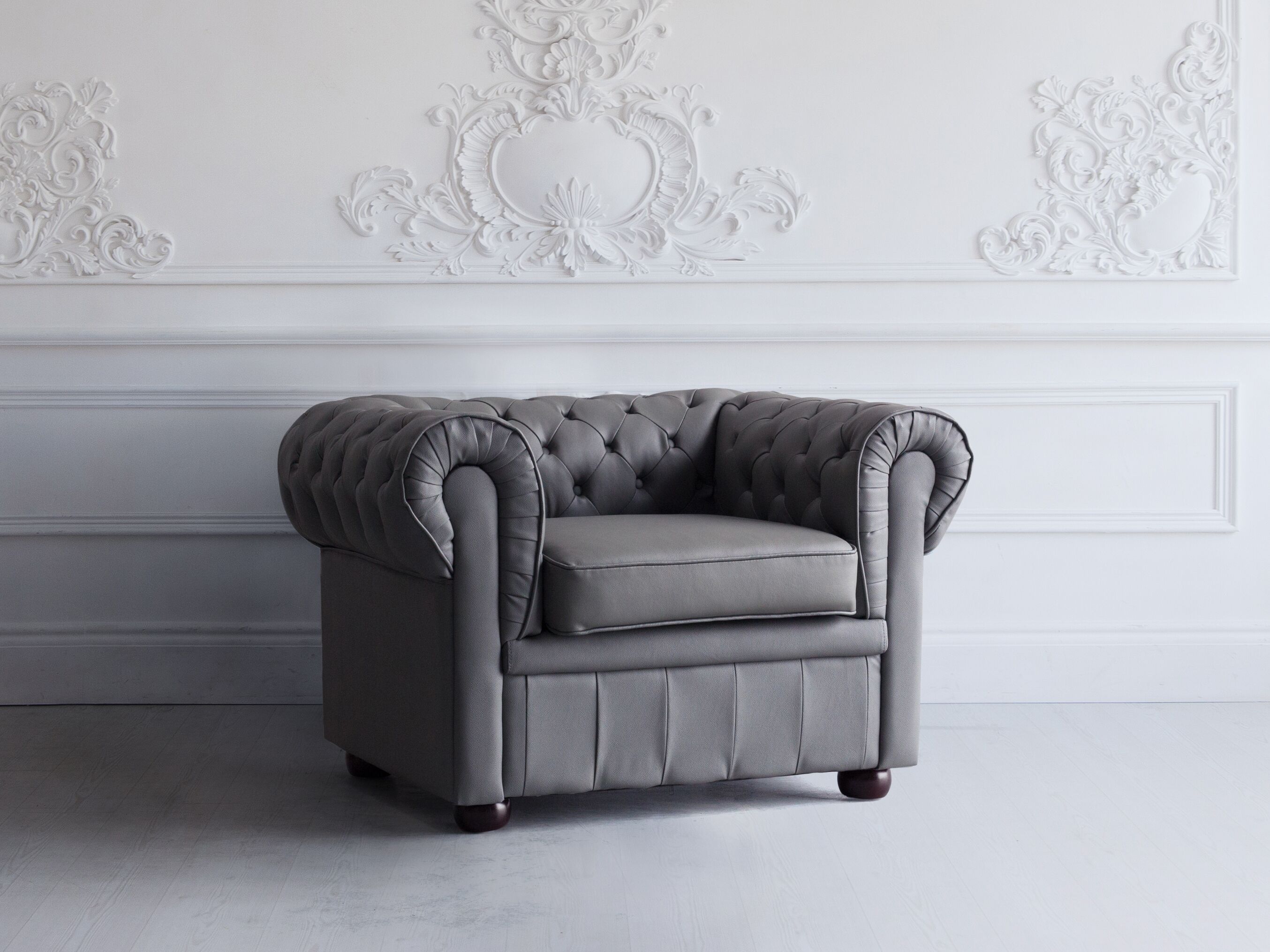 Leather Armchair Grey CHESTERFIELD Beliani.co.uk