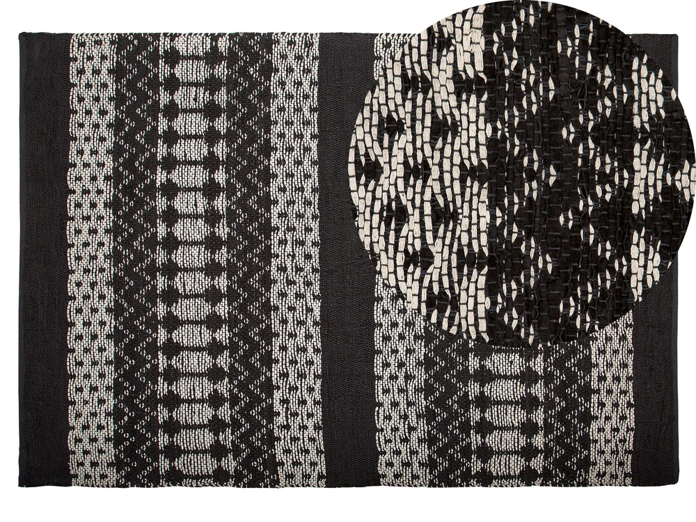 Teppich Leder schwarz / beige 140 x 200 cm abstraktes Muster Kurzflor SOKUN  - ab Fabrik mit tiefen Preisen - 365 Tage Rückgaberecht - #1 in Deutschland