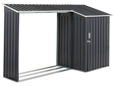 Gerätehaus mit Holzunterstand Stahl graphitgrau / cremeweiss AOSTA