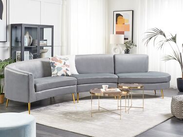 4 Seater Curved Velvet Sofa Light Grey MOSS