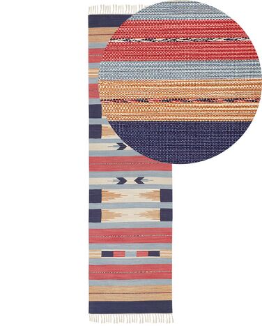 Kelim Teppich Baumwolle mehrfarbig 80 x 300 cm geometrisches Muster Kurzflor GANDZAK