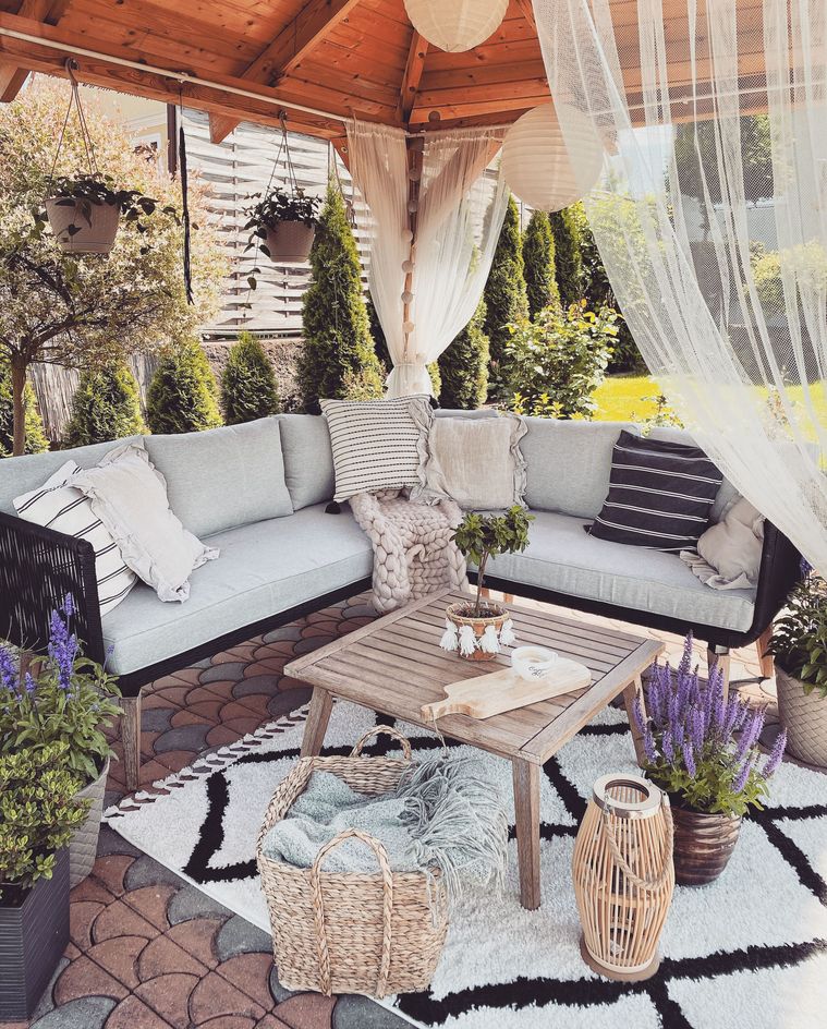 5 Seater Acacia Wood Garden Corner Sofa Set Grey ALCAMO | Beliani.it