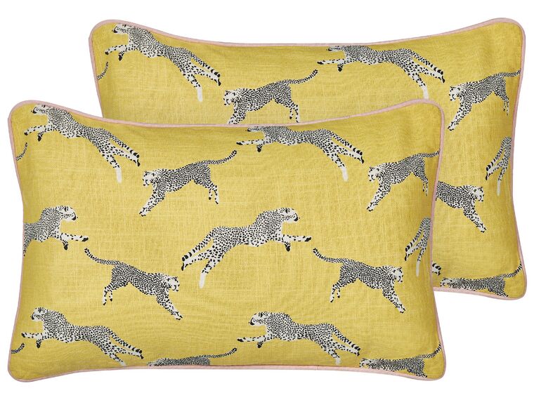 2 bawełniane poduszki dekoracyjne w gepardy 30 x 50 cm żółte ARALES_893062