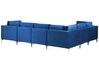 Right Hand 6 Seater Modular Velvet Corner Sofa with Ottoman Blue EVJA_859823
