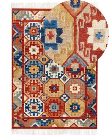 Kelim Teppich Wolle mehrfarbig 200 x 300 cm orientalisches Muster Kurzflor LUSARAT
