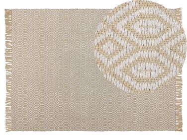 Teppich beige 140 x 200 cm geometrisches Muster Kurzflor zweiseitig POZANTI