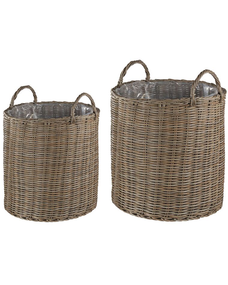 Set of 2 PE Rattan Plant Baskets Brown BITOLA _771258