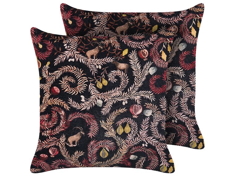 Set of 2 Velvet Cushions with Botanical Pattern 45 x 45 cm Black and Pink RICINUS_838977