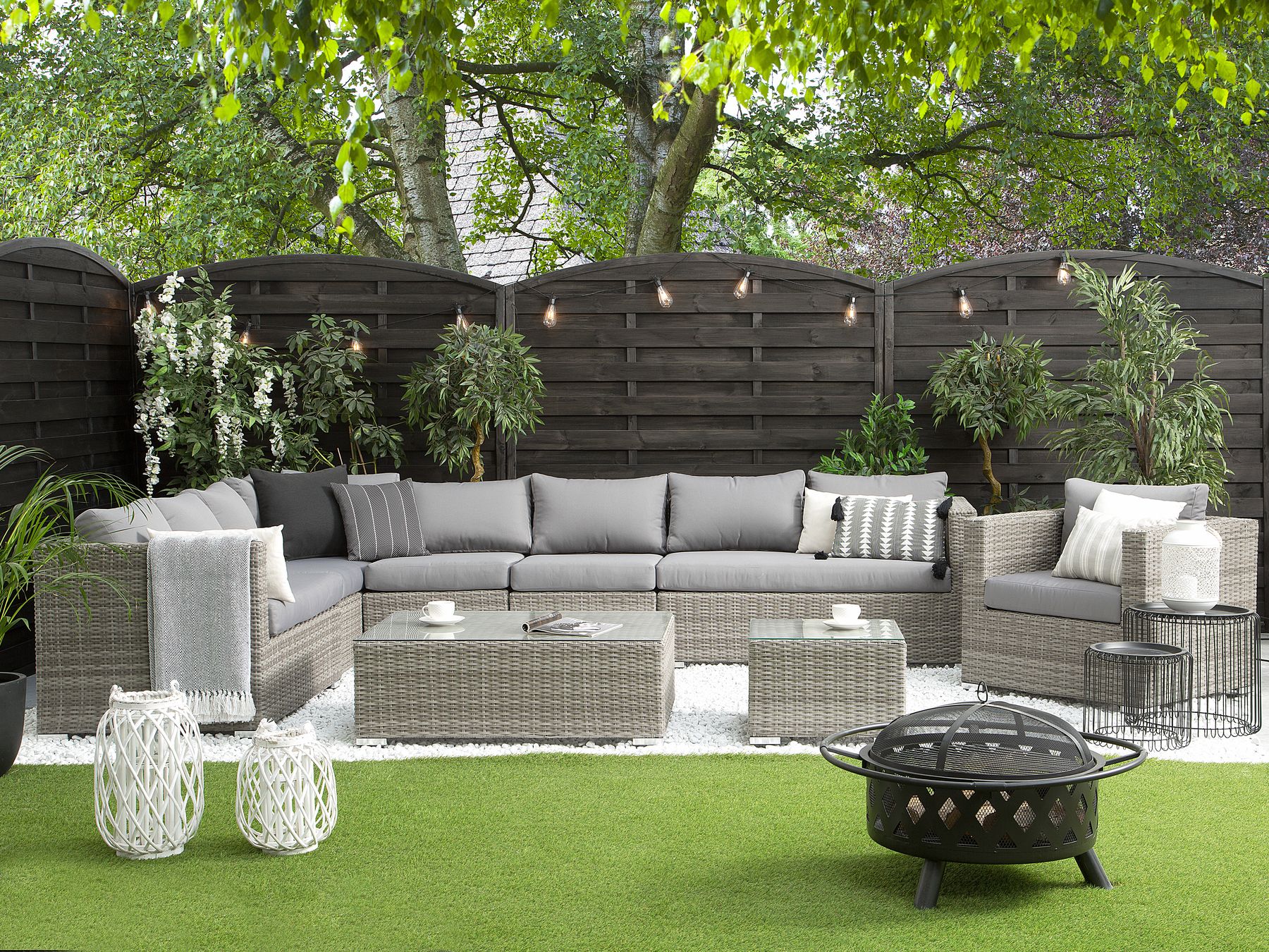 8 Seater Rattan Garden Lounge Set Grey XXL | Beliani.ch